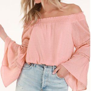 Lulus Sunny Story Blush Pink Lace Bell Sleeve